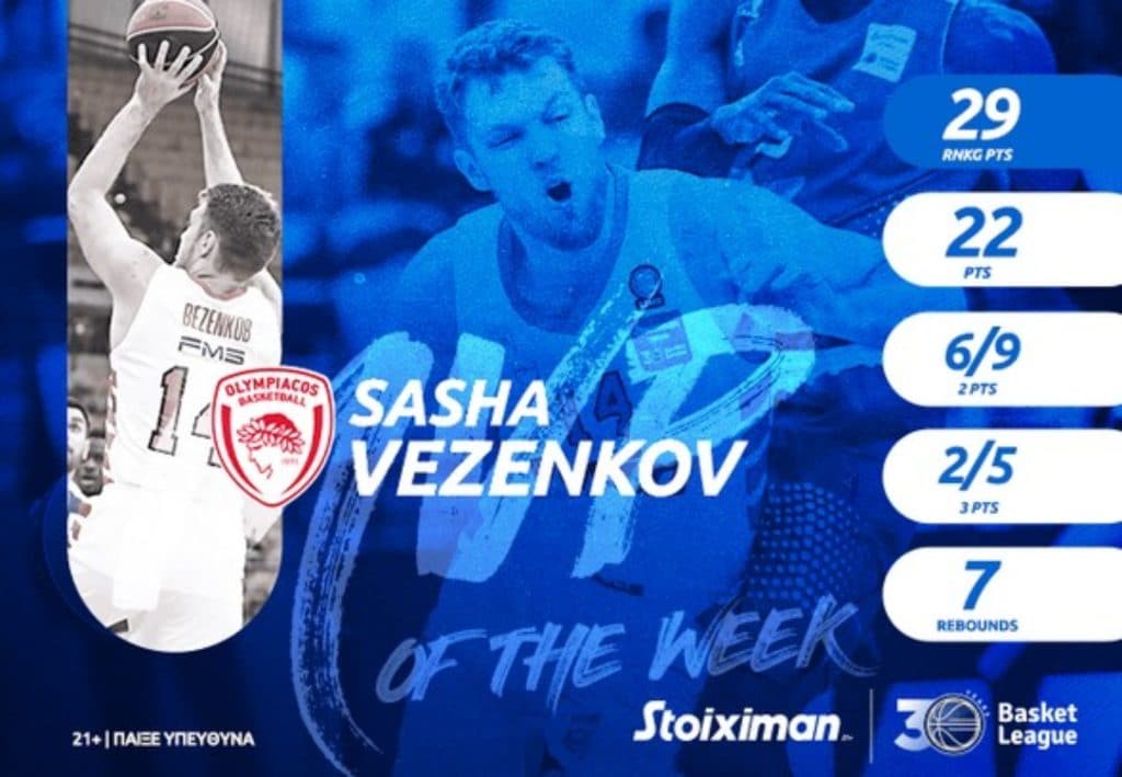 Basket League: MVP της 22ης αγωνιστικής ο Βεζένκοφ